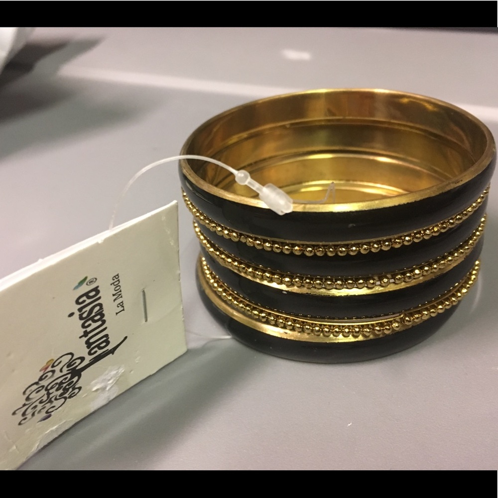 Black/gold bangle bracelets